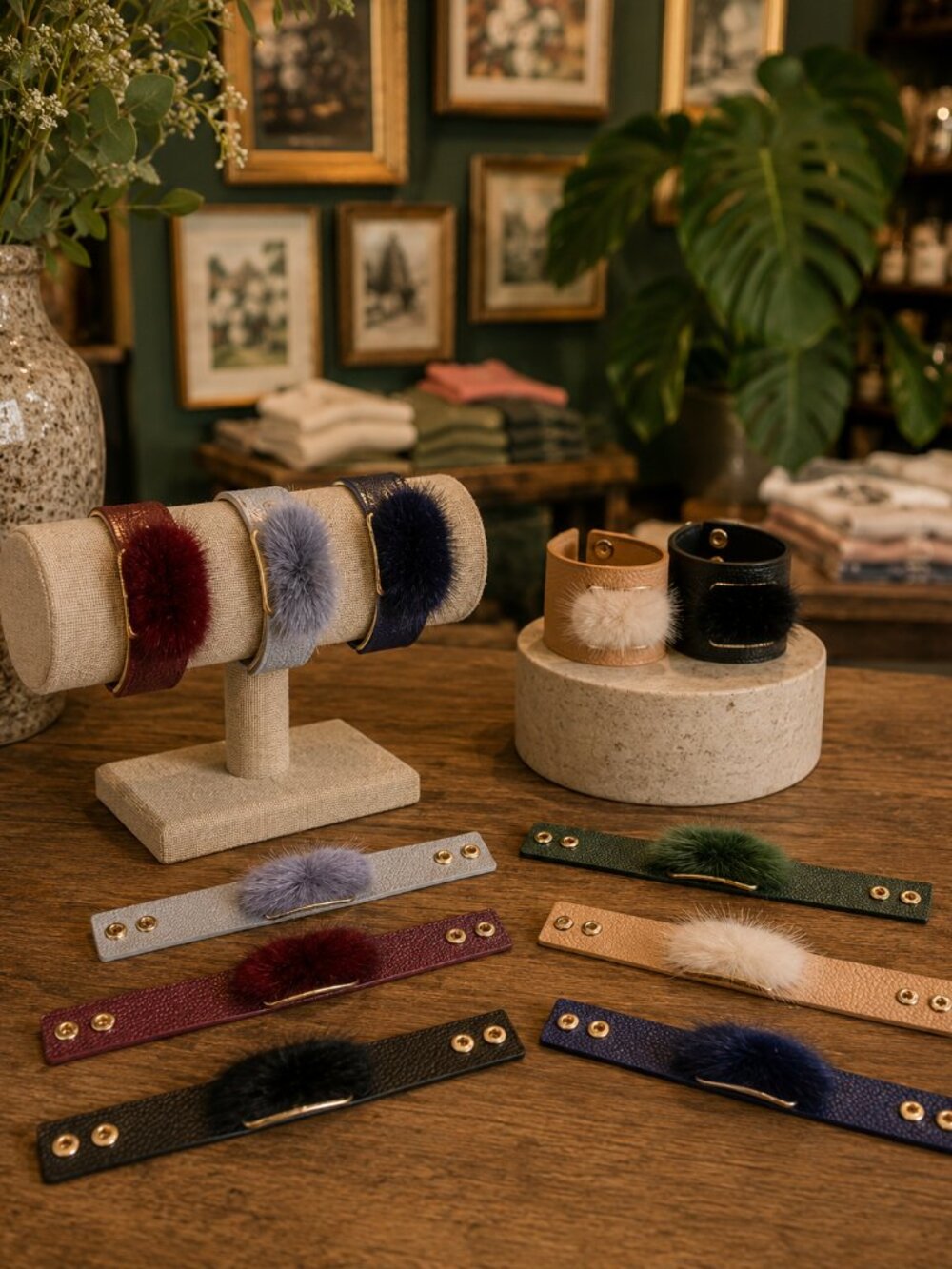 Faux Fur & Vegan Leather Cuff Bracelet